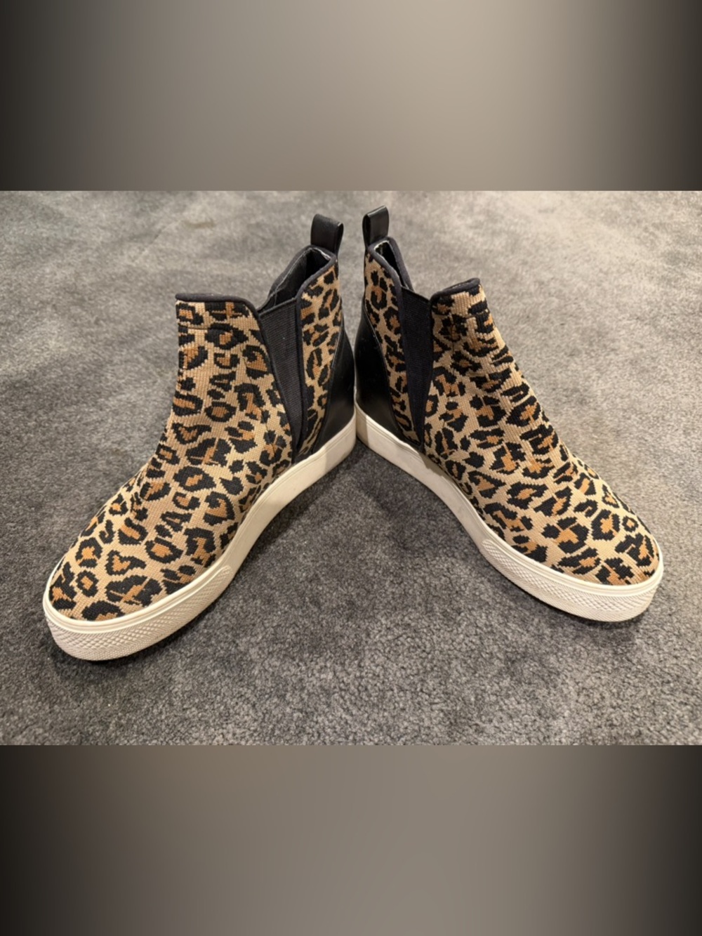 Leopard Print Slip-On Wedge Sneakers - Black/Tan